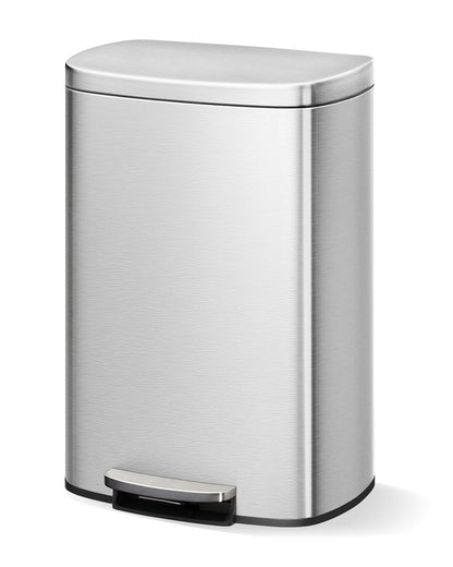 Garvee Step-on Stainless Steel Kitchen Trash Can - 13 Gal / 50 L Large Capacity, Rustproof Metal Garbage Bin with Soft Close Lid, Removable Inner Bucket & Rear Handle