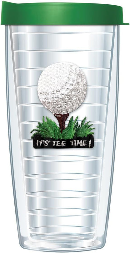 Tee Time Golf Tumbler Cup 16 Oz with Grass Green Lid | Thermal Insulated, Dishwasher Safe