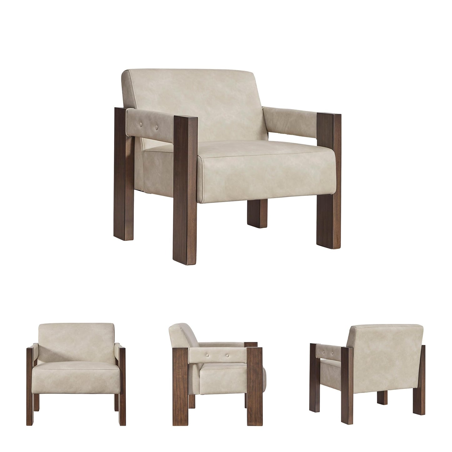 Signature Design by Ashley Adlanlock Contemporary Faux Leather Upholstered Solid Wood Accent Chair, Beige & Dark Brown