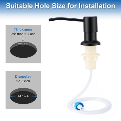 Husfunov Soap Dispenser for Kitchen Sink, Built in Sink Soap Dispenser (Matte Black), Countertop Dish Soap Dispenser Stainless Steel Pump with 47" Extension Tube kit, No Need to Frequent Refills
