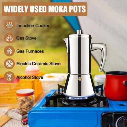 DITOSH 4 Cup Thickened 304 Stainless Steel Moka Pot Stovetop Espresso Maker Cafeteras Italian Percolator Espress Makers Capable Greca Mocha Coffee Machine for Induction Home and Camping 200ml 6.6oz