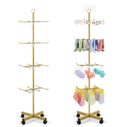 Flenpptly Retail Display Stand Rotating Display Stand 4 Tier Spinning Display Stand for Craft Shows, Jewelry, Keychain, Earring Adjustable Height Retail Display Racks (Gold)