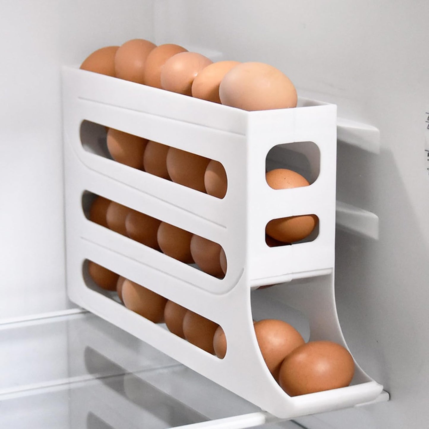 30 Eggs Egg Holder for Fridge - Auto Rolling Fridge Egg Organizer, 4 Tiers Large Capacity Egg Dispenser (White)
