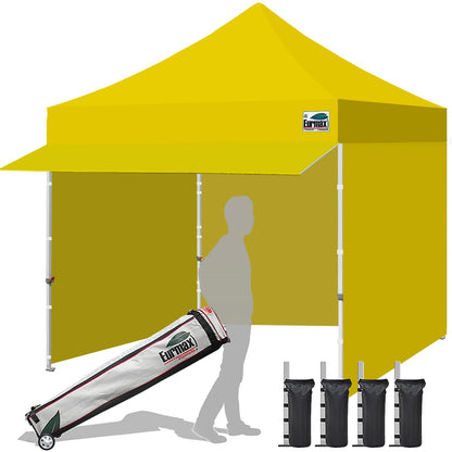 Eurmax USA 10x10 Pop Up Canopy,Commercial Tent with Patented No-Tip Rolling Bag,30sqft Extension Awning & 4 Zippered Removable Walls,UV & Water Resistant,Heavy Duty Instant Shelter Gazebo,Yellow