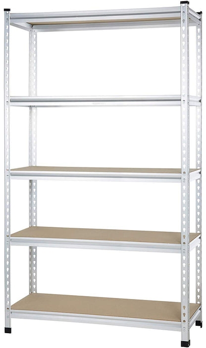 Amazon Basics 5-Tier Medium Duty Storage Shelving, Garage Storage Rack, Double Post Press Board Shelf, Adjustable, Easy Assembly, Space-Saving, Aluminum, 48" x 18" x 72"