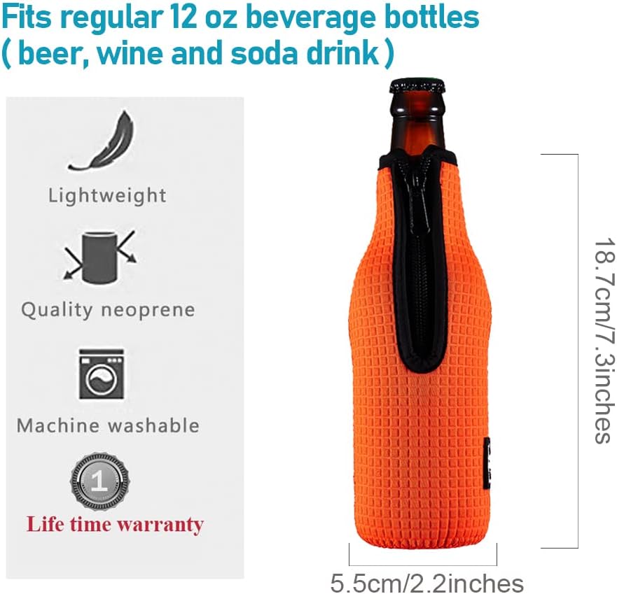 12oz 330ml 4PC Pack Beer Sleeve Insulators Standard Bottle Cooler Covers Zip-up Jacket Holder Non-slip Thick Neoprene