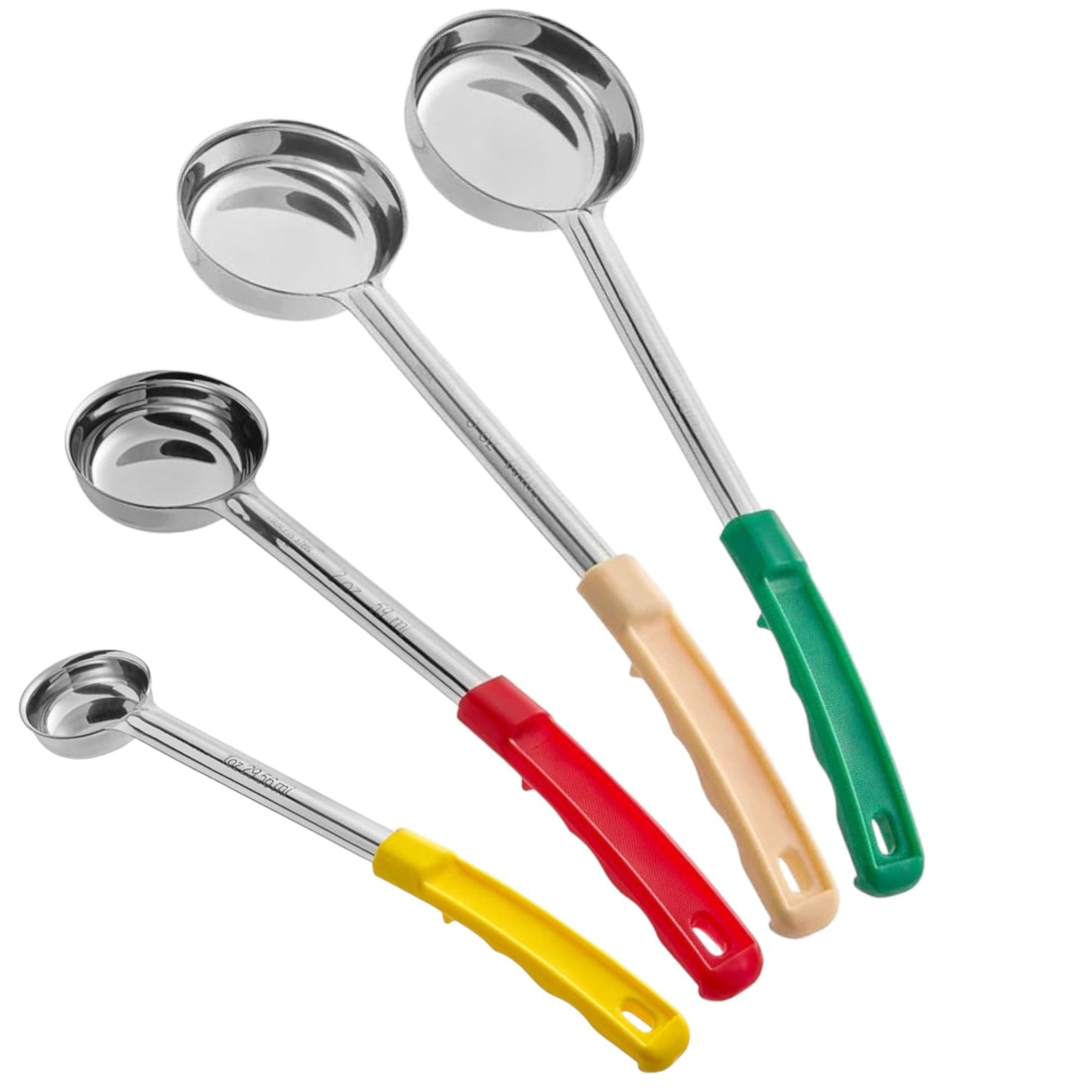 Portion Control Ladles Serving Spoons, Measuring Serving Utensils, for Restaurants, Busy Kitchens, Bariatric Surgery, Weight Loss, 1oz 2oz 3oz 4oz Color Handles Spoodle - Set of 4