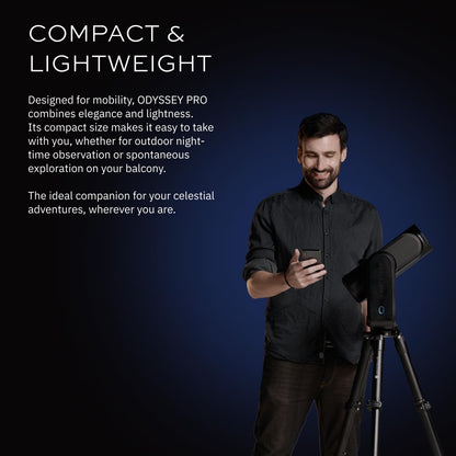 Odyssey PRO - UNISTELLAR Smart Telescope (with Eyepiece), 85mm f/3.9 (320mm) Digital & Computerized, App-Controlled Motorized Alt-Az, Enhanced Vision, RAW/FITS Export, 64GB, 5h Battery (Black)
