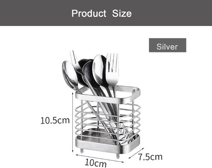 Cutlery Drainer, Stainless Steel Utensil Holder Sink Caddy, Rust Proof Kitchen Sink Organizer for Counter (Black)