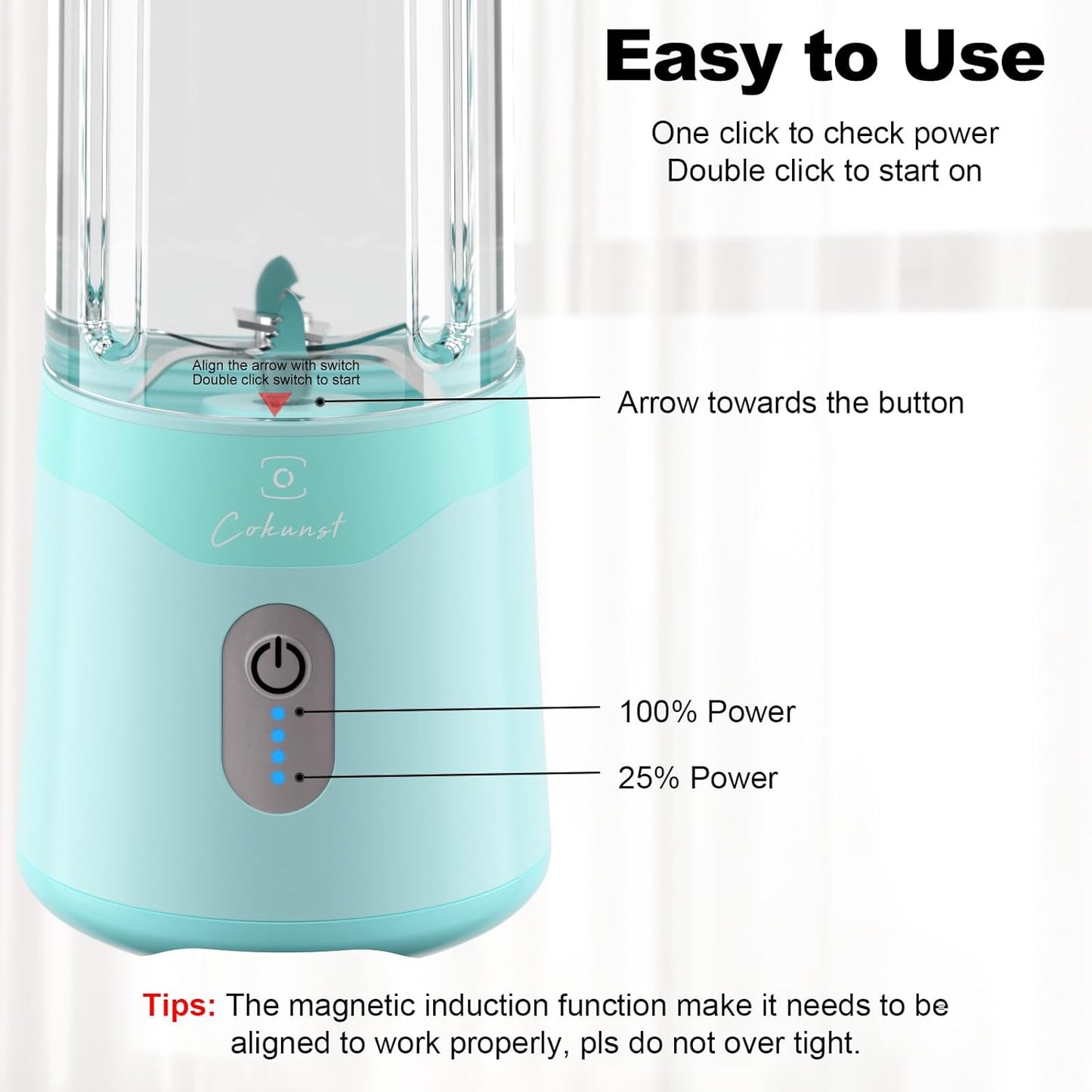 COKUNST 18oz Portable Blender, USB Rechargeable Personal Size Smoothie Blender with 6 Blades