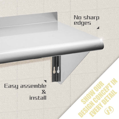 HALLY SINKS & TABLES H Stainless Steel Shelf 18 x 60 Inches, 450 lb, Commercial Wall Mount Floating Shelving for Restaurant, Kitchen, Home and Hotel