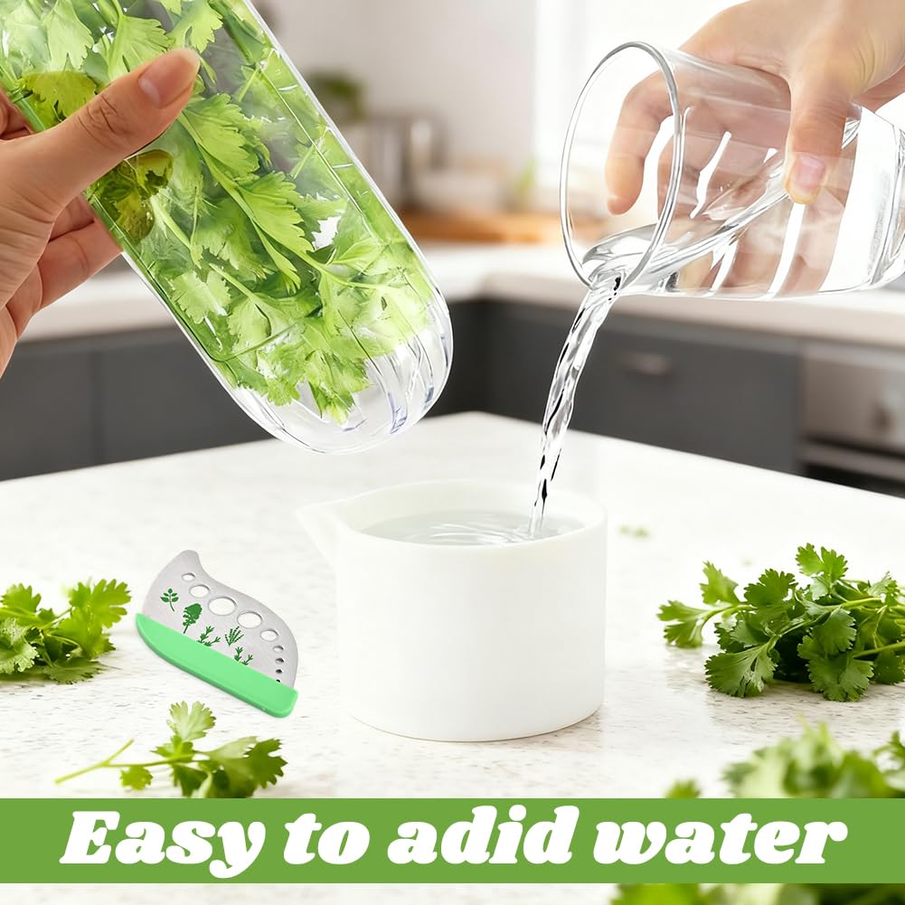 Cramelith 3PCS Herb Keeper for Refrigerator + Herb Stripper, Cilantro Container for Fridge, Vegetable Preservation Bottle for Cilantro, Mint, Keeps Greens Fresh for 2-3 Weeks