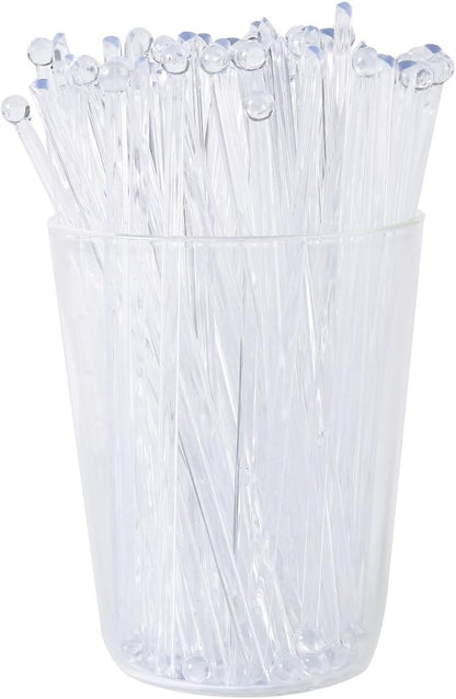 Gmark 6 Inch Plastic Round Top Swizzle Sticks 100 ct Clear, Ball Head Stirrer 100 Pack GM1003D