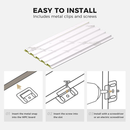OUZUGIE WPC Acoustic Slat Wall Paneling, 8-Pack 114 x 6 Inches 3D Wall Panels for Interior Wall Decor,Living Room,TV Background,Study Room,Office Spaces,Bedroom,Low Grille (White)