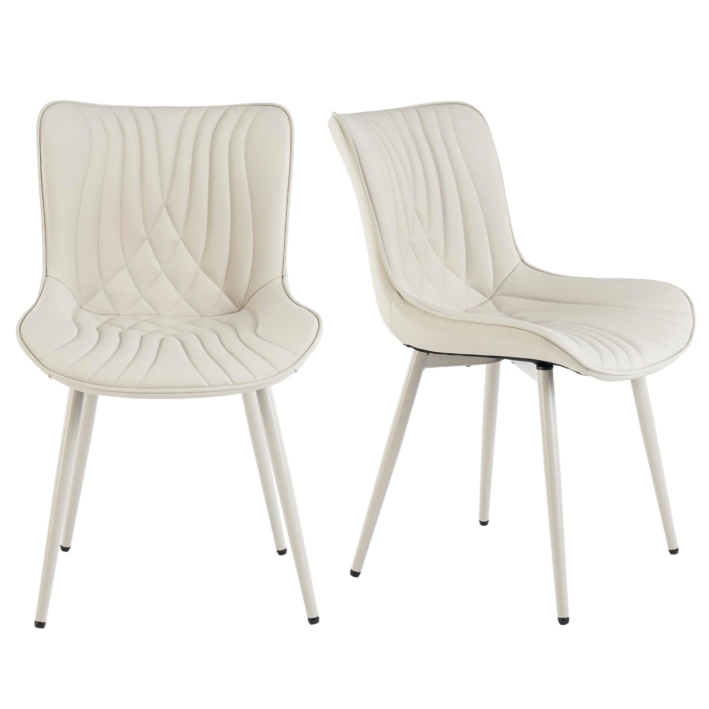 YOUTASTE Cream Dining Chairs Set of 2, Mid Century Modern Comfy Kitchen Chair, Upholstered Faux Leather, Cream Metal Legs, Armless Accent Chairs for Bedroom Vanity Lounge