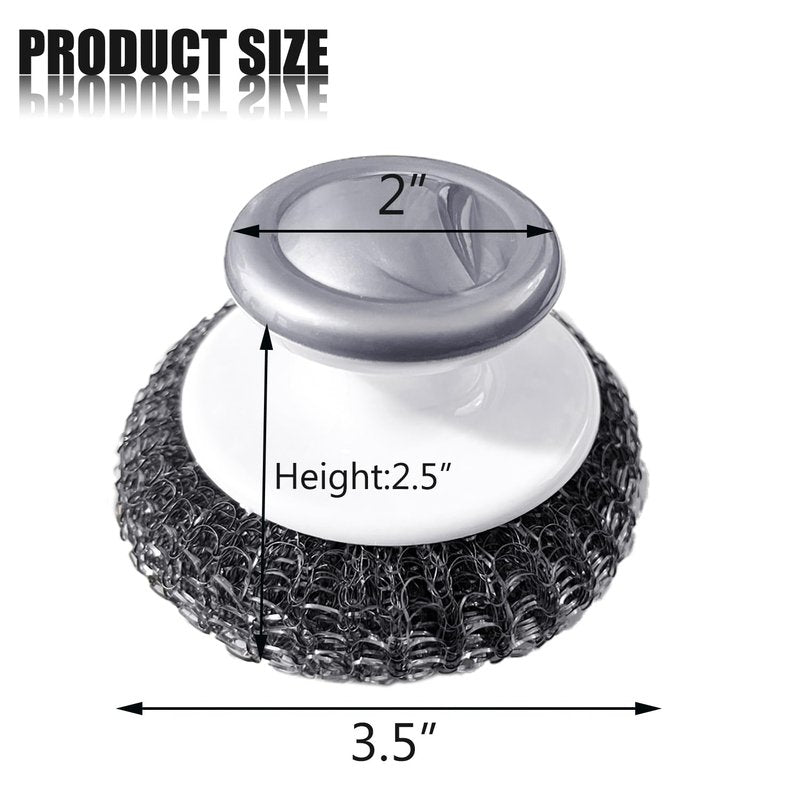 Stainless Steel Wool Scrubber with Handle, Heavy Duty Dish Scrubber, Steel Brush for Cleaning Pots, Pans, Grills, Sink (4 Pack)