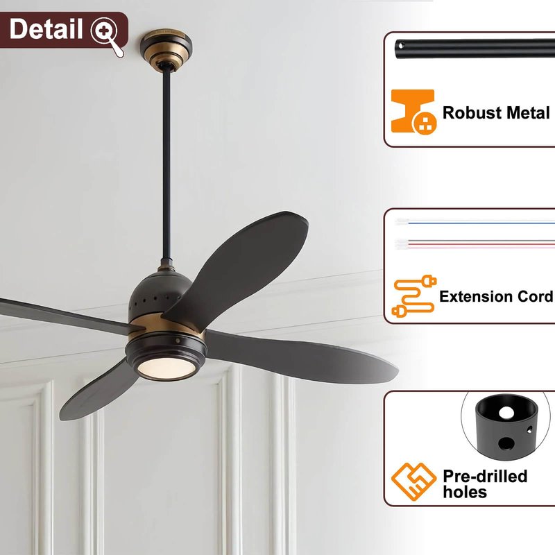 4 Inch Ceiling Fan Downrod, 1" Diameter Matte Black Ceiling Fan Extension Rod (No Threads) with 5 x 18-AWG Wires,Universal Down Rods for Ceiling Fans,Easy Installation