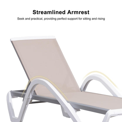 PURPLE LEAF Patio Chaise Lounge Chair Set Outside Aluminum Plastic Stackable Tanning Chairs with Armrests and Side Table for Pool Sunbathing Beach Deck Outdoor Lounger, Khaki