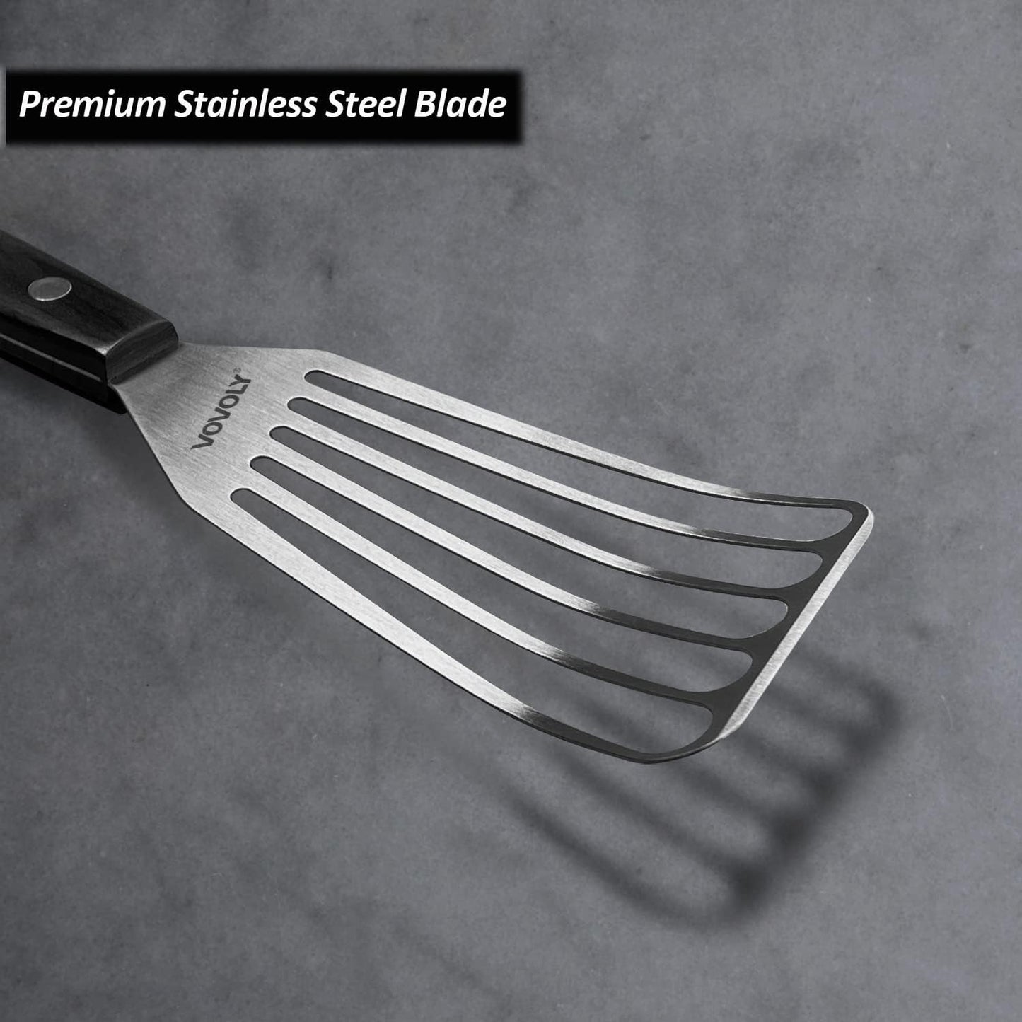 2 Pack Stainless Steel Fish Spatula Turner, Slotted Spatulas for Flipping, Turning, Frying & Grilling, Wooden Full Tang