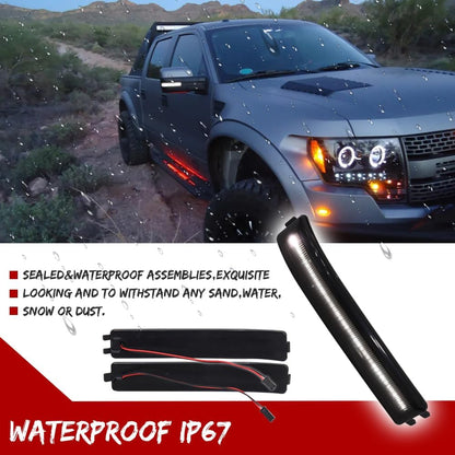 GTINTHEBOX Smoked Lens White LED Side Mirror Marker Turn Signal Light Lamp - Compatible with 2009-2014 Ford F150