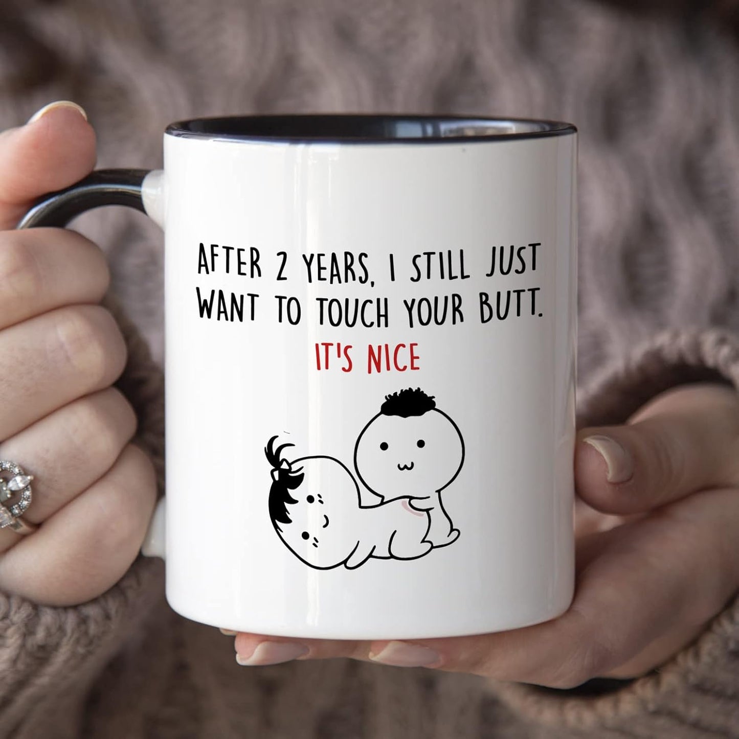 YouNique Designs 2 Year Anniversary Mug, 11 Ounces, Coffee Mug for Girlfriends and Wives (Black Handle)