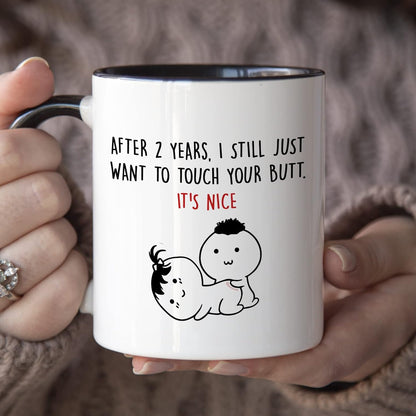 YouNique Designs 2 Year Anniversary Mug, 11 Ounces, Coffee Mug for Girlfriends and Wives (Black Handle)