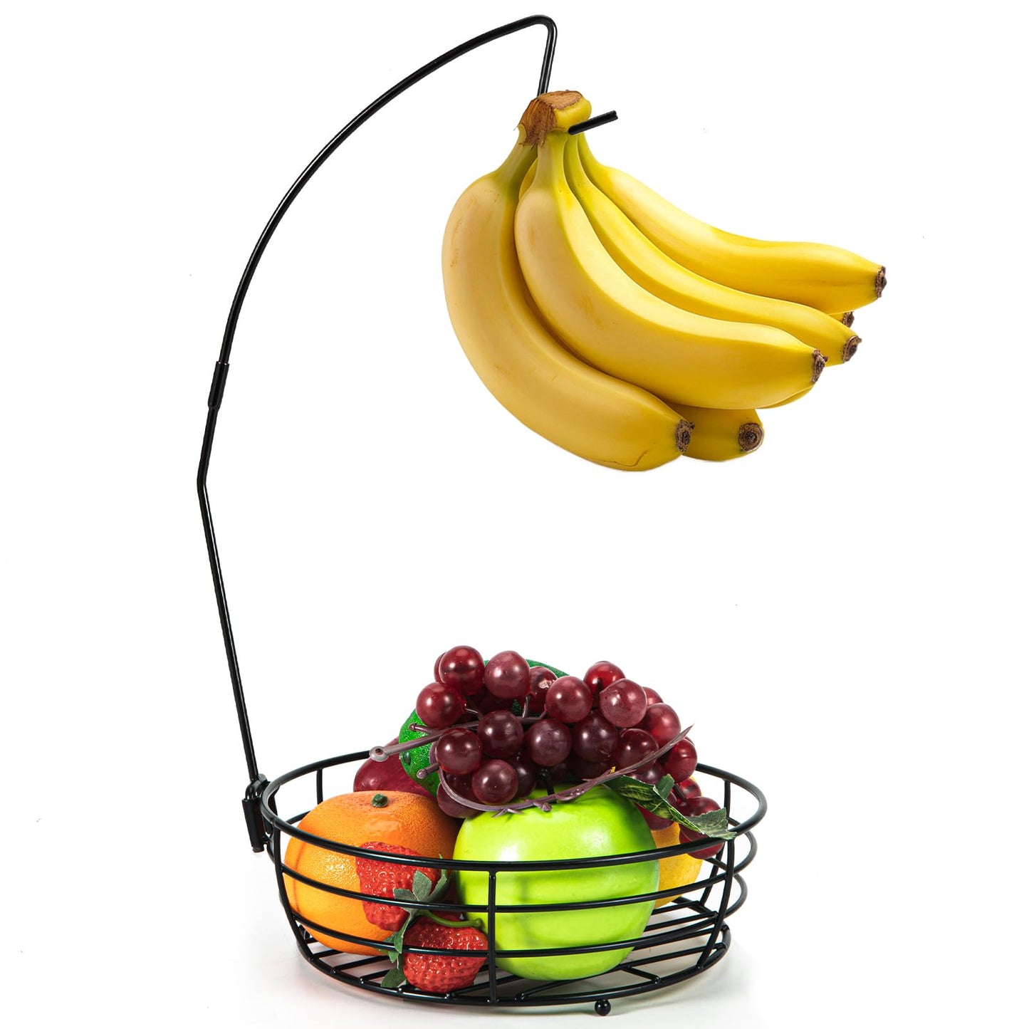 Vituney Fruit Basket for Kitchen Counter - Fruit Bowl with Banana Hanger, Rust-Proof Metal Frutero Produce Fruit Holder for Kitchen