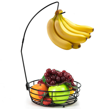 Vituney Fruit Basket for Kitchen Counter - Fruit Bowl with Banana Hanger, Rust-Proof Metal Frutero Produce Fruit Holder for Kitchen