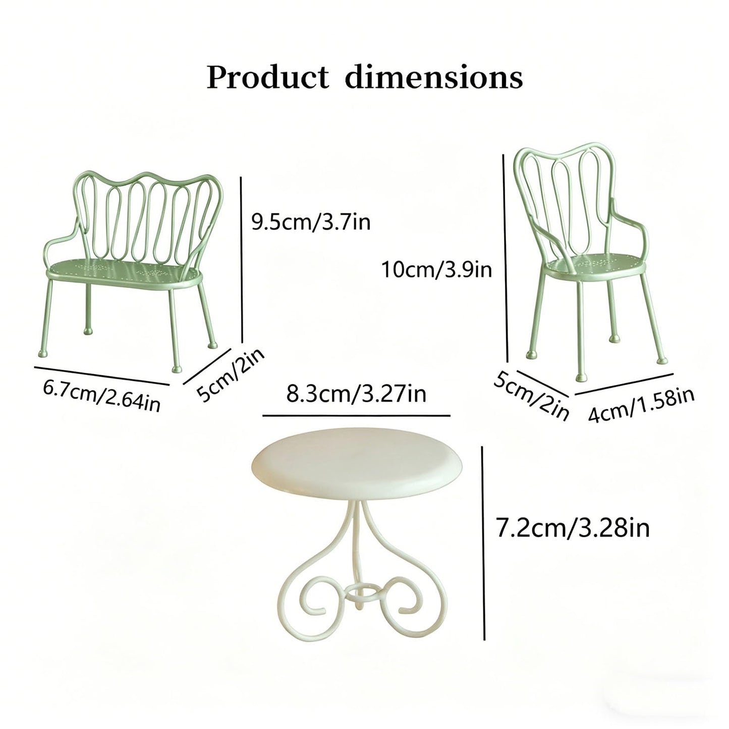 Minamzee 1:12 Scale Nordic Style Dollhouse Dining Table and Chairs 3-piece Set, Realistic Dollhouse Furniture, Decorative Accessories for Dining Room, Garden and Living Room (Green)