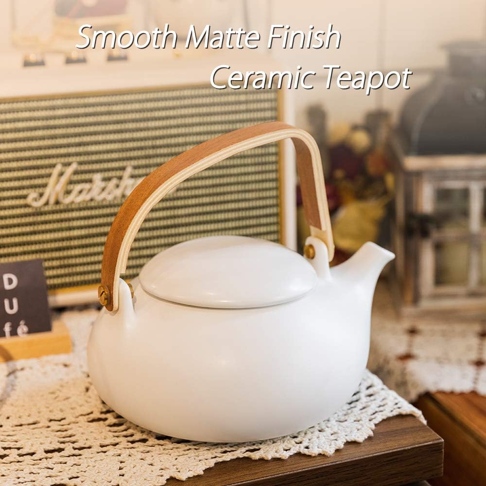 2cup 800ml ZENS Teapot with Infuser, Ceramic Japanese Teapot for Loose Leaf Tea, Small Matte White Porcelain Tea Pot