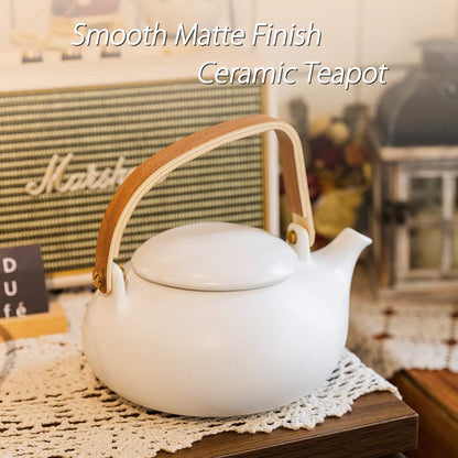 2cup 800ml ZENS Teapot with Infuser, Ceramic Japanese Teapot for Loose Leaf Tea, Small Matte White Porcelain Tea Pot
