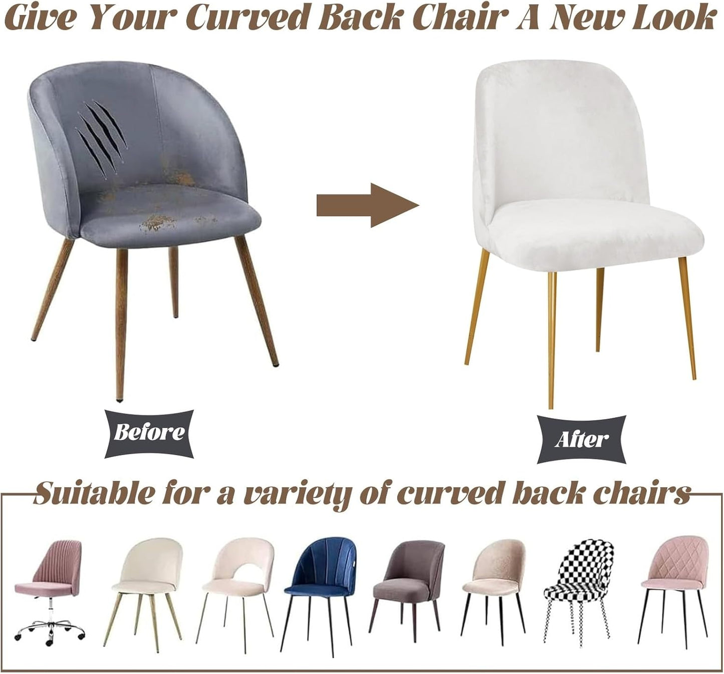 Set 1/2/4/6 Armless 1PC) Velvet Curved Back Chair Covers Round Back Dining Room Chair Covers Slipcovers of Mid Century