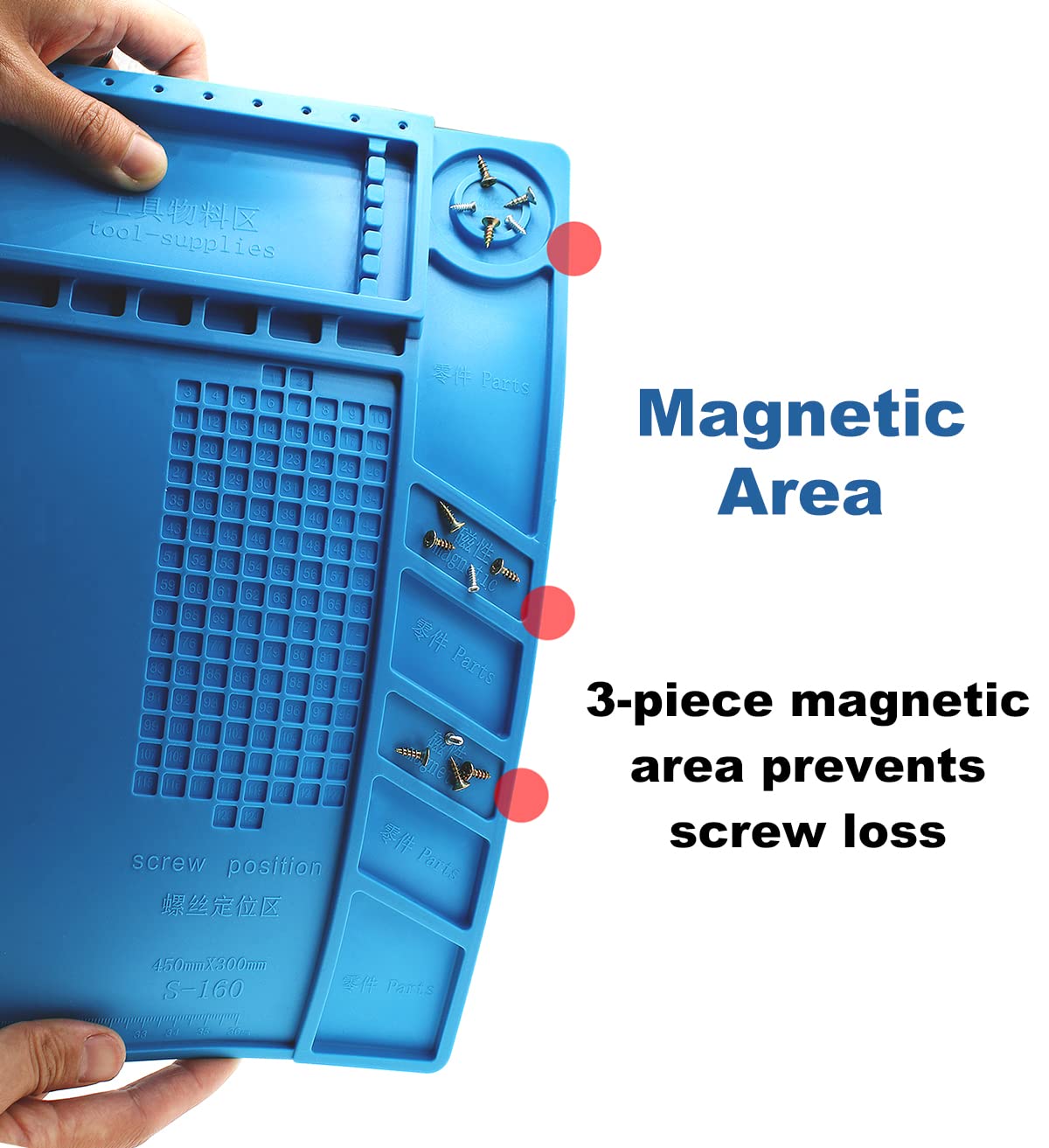 Premium Heat Resistant 932°F Silicone Soldering Mat, Large Anti Static Magnetic Electronic Repair Work Mat for BGA and Gun Soldering Iron, Workbench, Cell Phone Laptop Repair, 17.7'' *11.8 ''