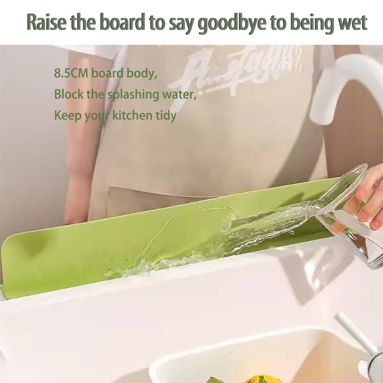 19.6in Silicone Sink Splash Guard, 2025 New Silicone Sink Water Retaining Board for Kitchen, Portable Water Retaining Strip Reusable Water Splash Guard for Bathroom Countertop (Silicone, Green)