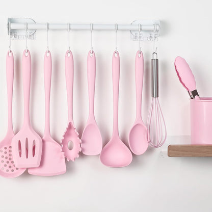 LOVEINUSA 10PCS Silicone Cooking Utensils Set, Heat Resistant Gadgets Tools for Nonstick Cookware, Dishwasher Safe Pink