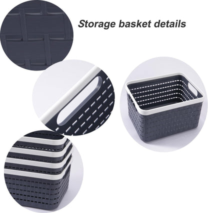 Plastic Storage Bin Baskets, Small Grey Toilet Paper Basket for Bathroom, Organizer Shower Caddy with Handles (2 Pack)