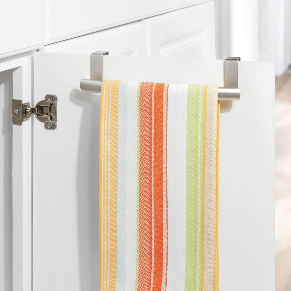 mDesign Steel Over Door Curved Towel Bar Storage, Hanger for Cabinet or Cupboard, Holder Rack for Kitchen, Bathroom