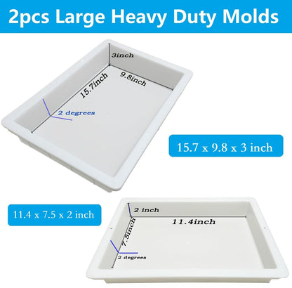 2Pcs Extra Large Reusable Epoxy Resin Table Mold15.7x9.8x3 inch 11.4x7.5x2 inch Rectangles Epoxy Resin Molds for River Table, Coffee Side Table, Cutting Board, Charcuterie Board, Art Panel