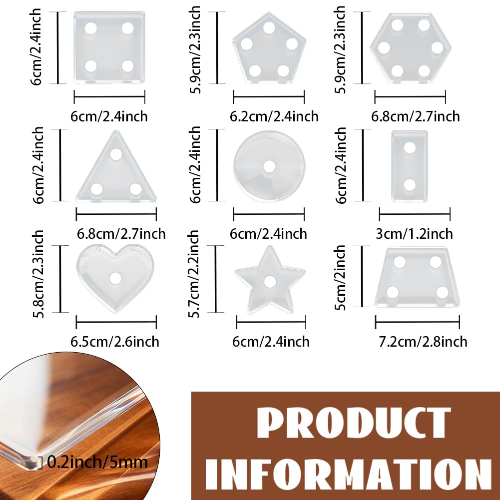 INFUNLY 9 Pcs Mixed Geometric Acrylic Router Template 2.4x2.4 Inch Clear Polygon Inlay Guide Template Star Circle Tracing Stencils for Woodworking Kitchen DIY Crafts Educational Geometric