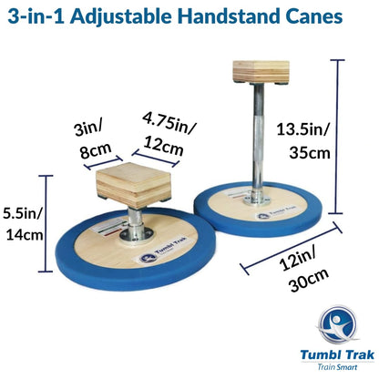 Tumbl Trak 3 in 1 Adjustable Handstand Canes – High Canes, Low Canes & Yoga Blocks – Gymnastics, Acrobatics, & Contortionist Equipment for Skill Development