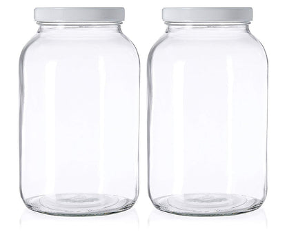kitchentoolz 1 Gallon Glass Mason Jars – Extra Large Wide Mouth Jars with Airtight Lids – Perfect for Sourdough Starter, Fermenting, Pickling, and Storage – Made in the USA – Pack of 2