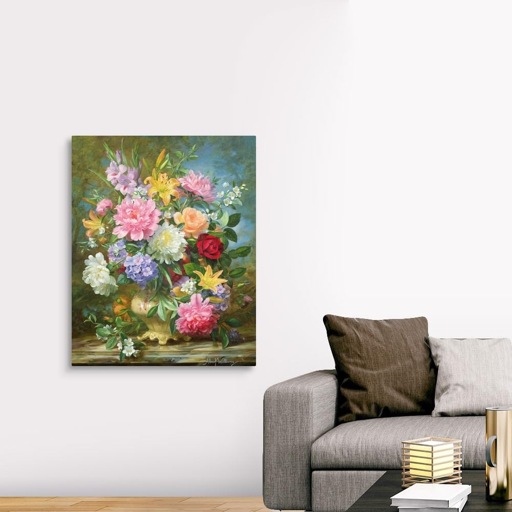 CANVAS ON DEMAND Peonies and Mixed Flowers Canvas Wall Art Print by Albert Williams, Classic, Home Decor, Floral, Flowers, Artwork,36" x45in