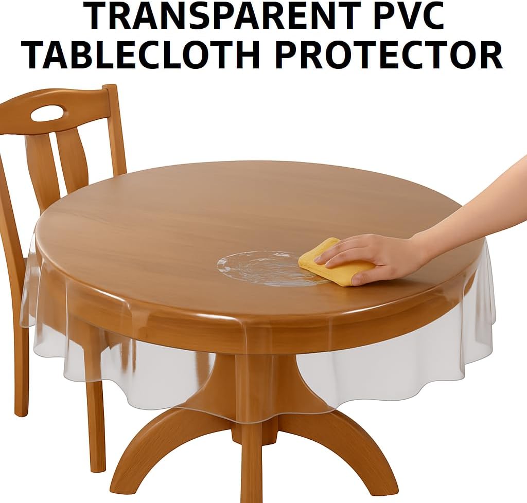 Dependable Industries Essentials Clear Vinyl Tablecloth Protector – 70" Round Waterproof Plastic Cover