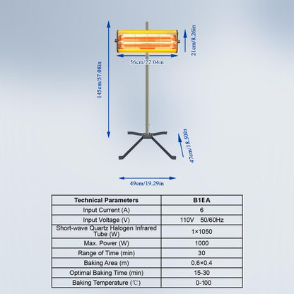 Solary Infrared Paint Curing Lamp, 1050W 110V Short Wave Infrared Paint Baking Lamp with Smart Timer and Stand, Car Bodywork Repair Paint Dryer