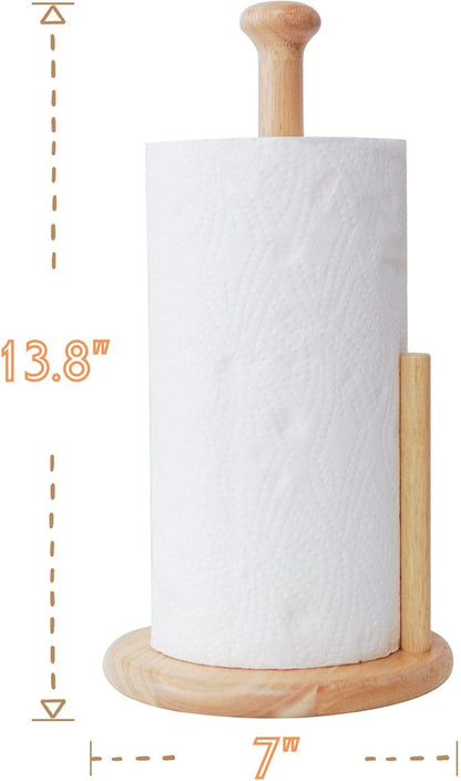 Paper Towel Holder, Large Base Dia 7" Wooden Natural Color Stand for Kitchen Bathroom, ZJ281Y
