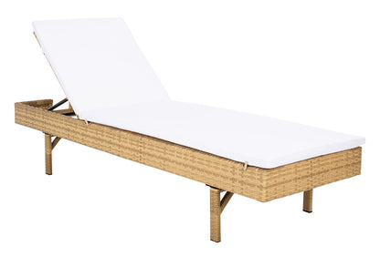 SAFAVIEH Outdoor - Cam Chaise Lounge Chair - Brown & White - Faux Wicker Rattan & Steel Frame with Cushion - Modern Adjustable Design - Ideal for Patio, Deck, Poolside, Backyard (PAT7501D)
