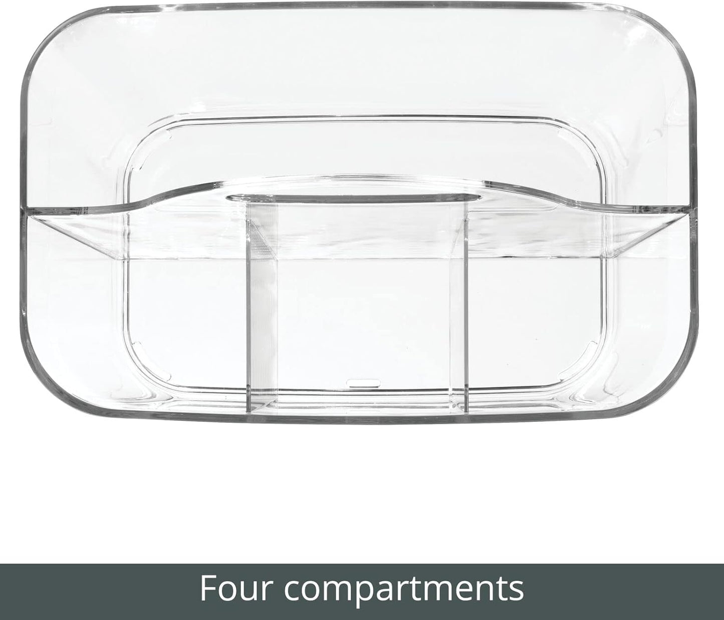 mDesign Clear Plastic Cutlery Storage Organizer Caddy Bin Tote with Handle - Divided Pantry Basket for Forks, Knives,