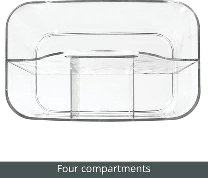 mDesign Clear Plastic Cutlery Storage Organizer Caddy Bin Tote with Handle - Divided Pantry Basket for Forks, Knives,