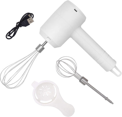 Electric Hand Mixer Egg Beater, USB Rechargeable, White