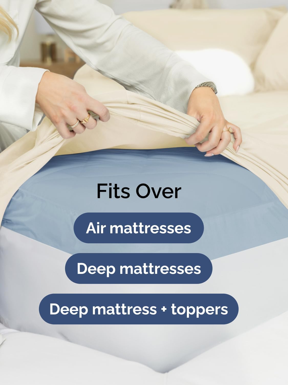 Skiennix Extra Deep Split King Sheet Set - 7 Piece Breathable Cooling Bedding - Soft, Wrinkle-Free Off White